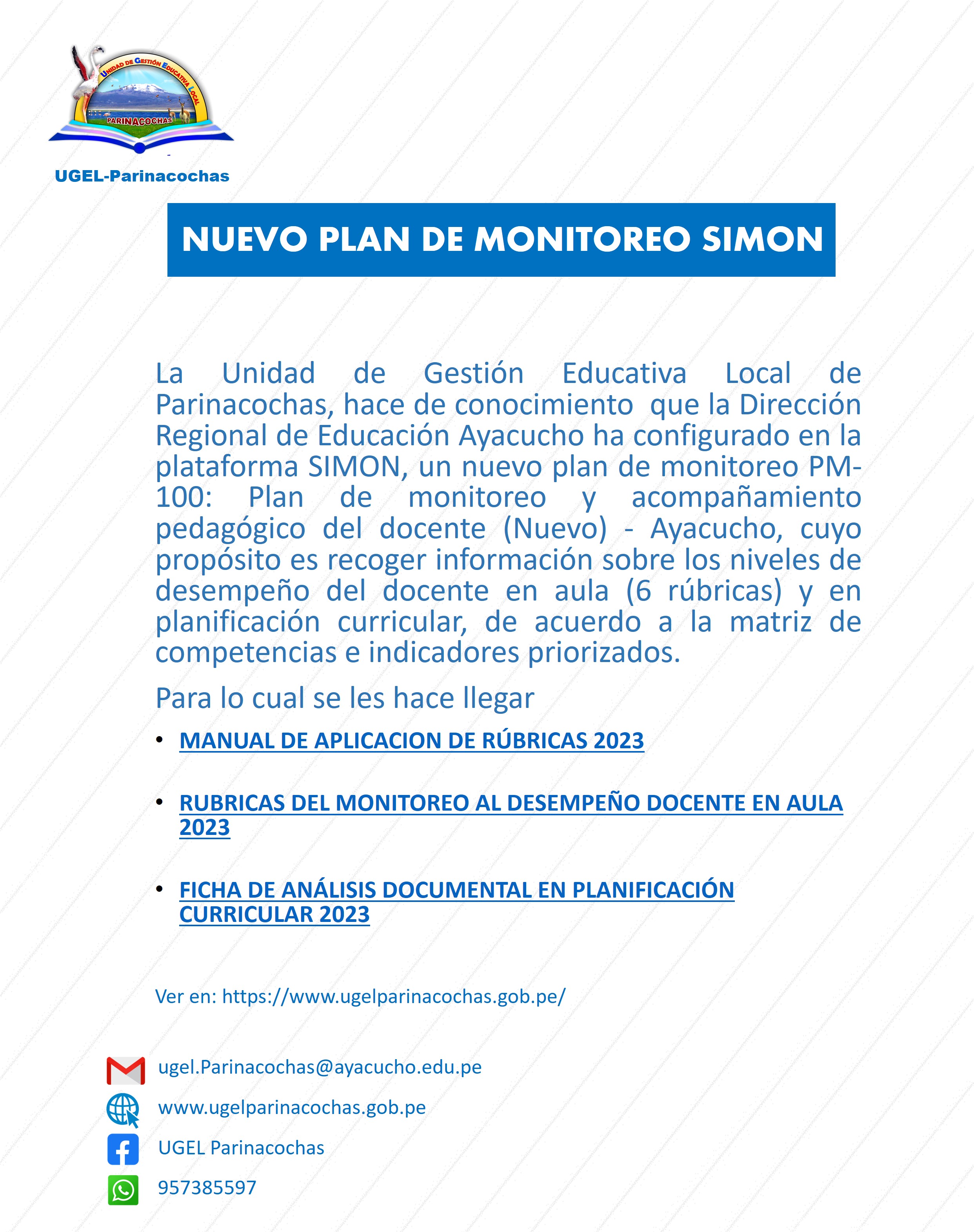 Comunica nuevo registro del monitoreo y acompañamiento pedagógico docente en la plataforma SIMON