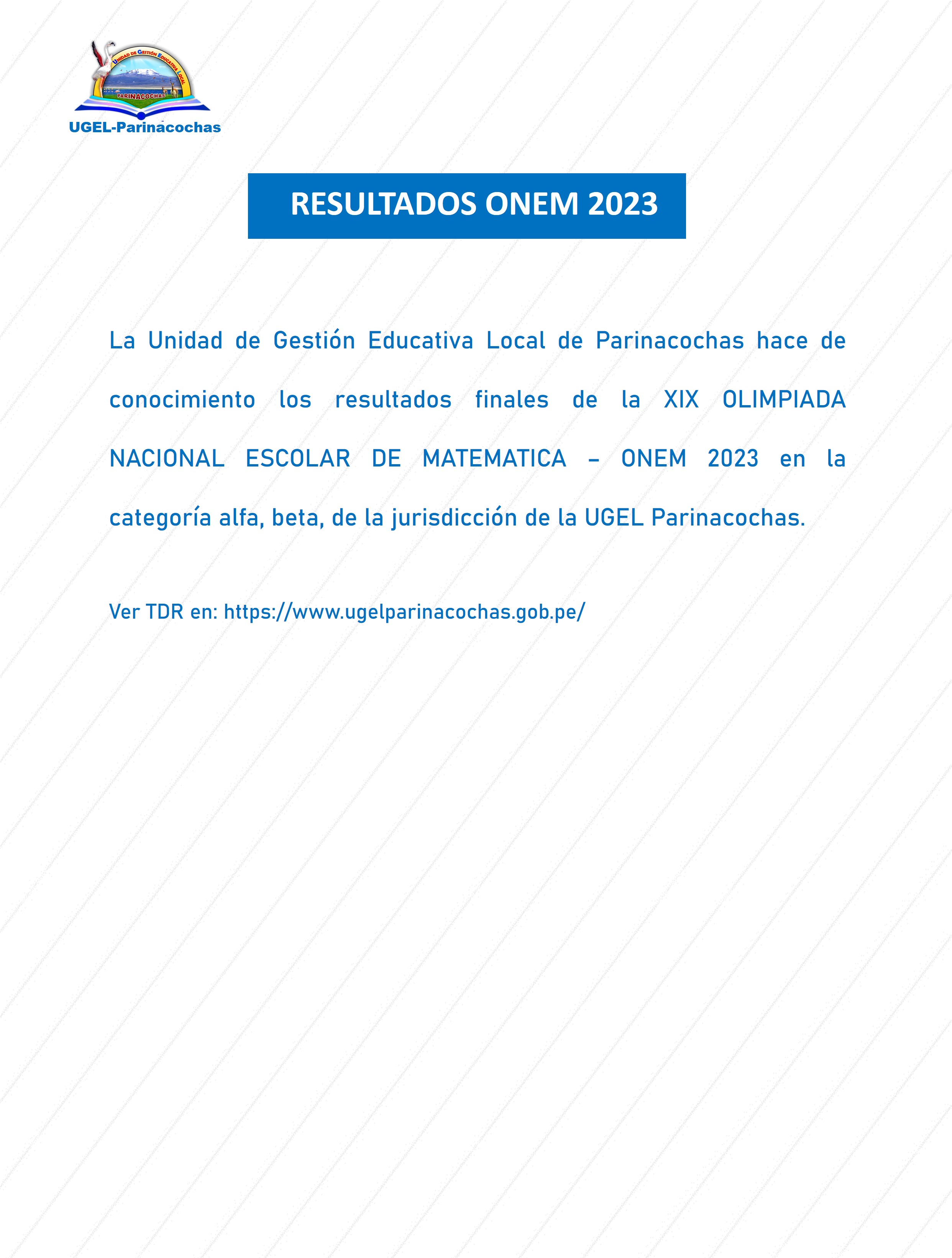 RESULTADOS 2023 ONEM UGEL Parinacochas