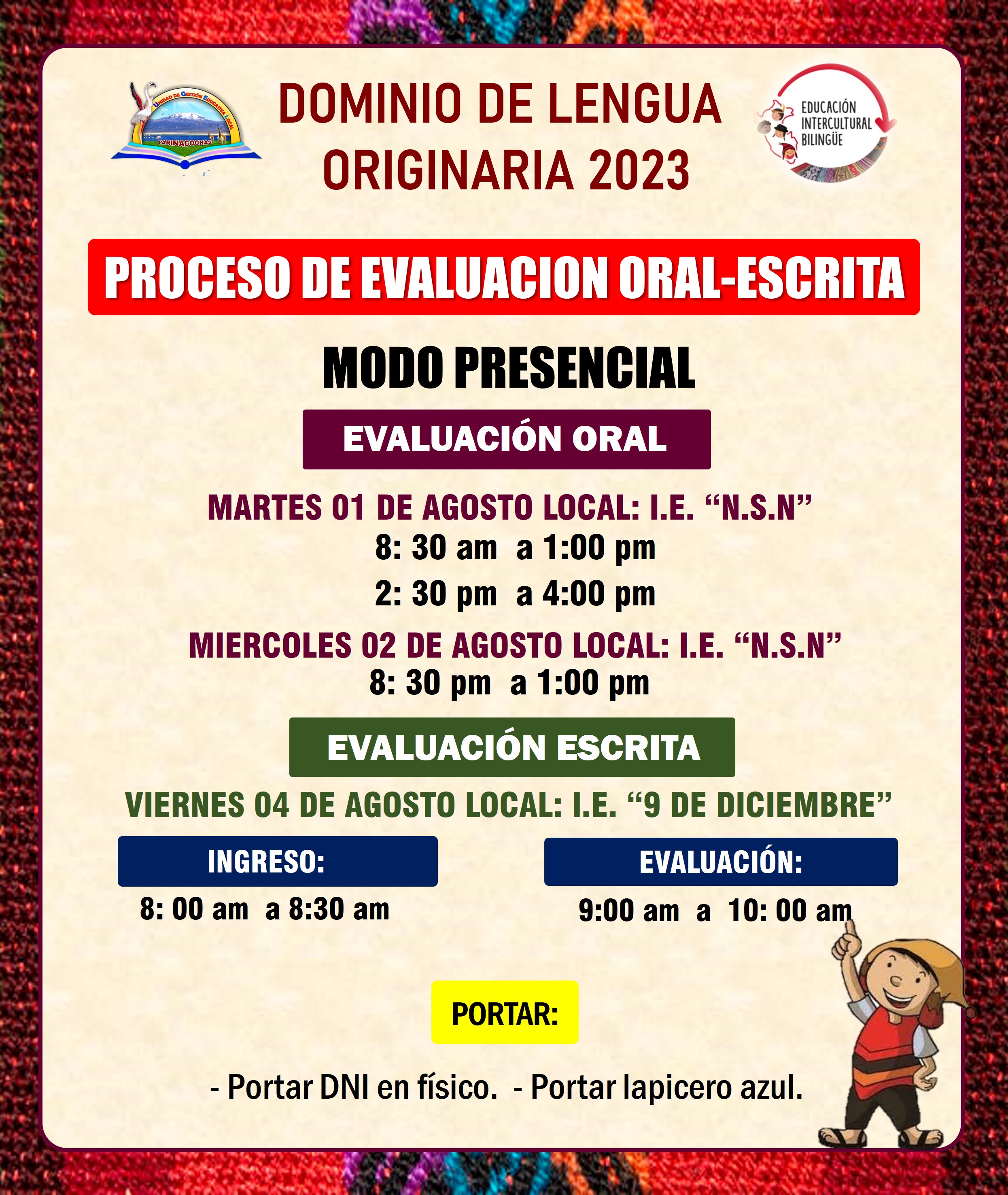 PROCESO DE EVALUACION EIB ORAL-ESCRITA
